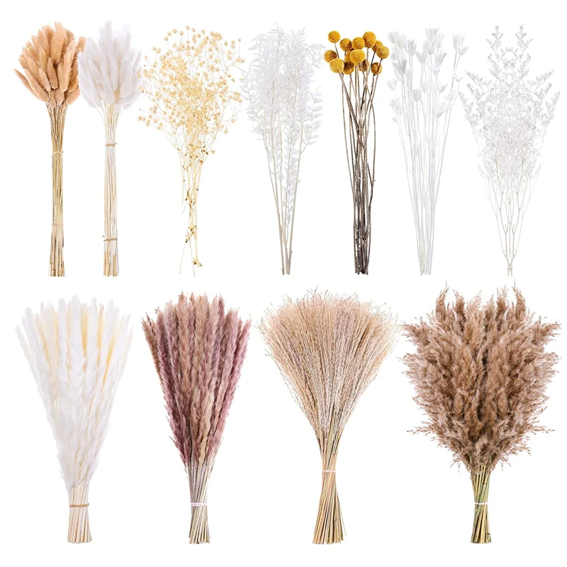 100-320pcs Pampas Grass Decoration Fluffy Wedding Arrangement Decoration Natural Phragmites Dried Flower Bouquet Boho Home Decor