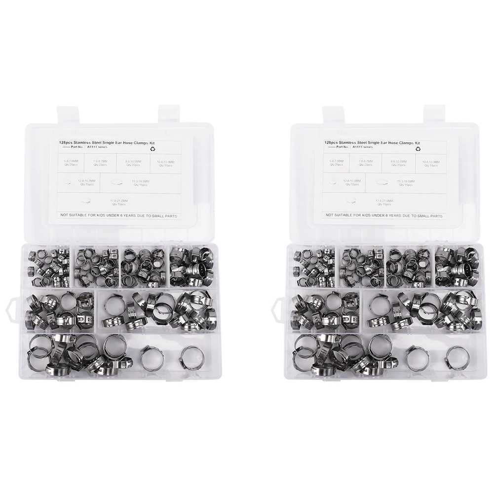 304 Stainless Steel Single Ear Non-Steel Hose Clamp Classification Kit, 256 Pieces-AT30