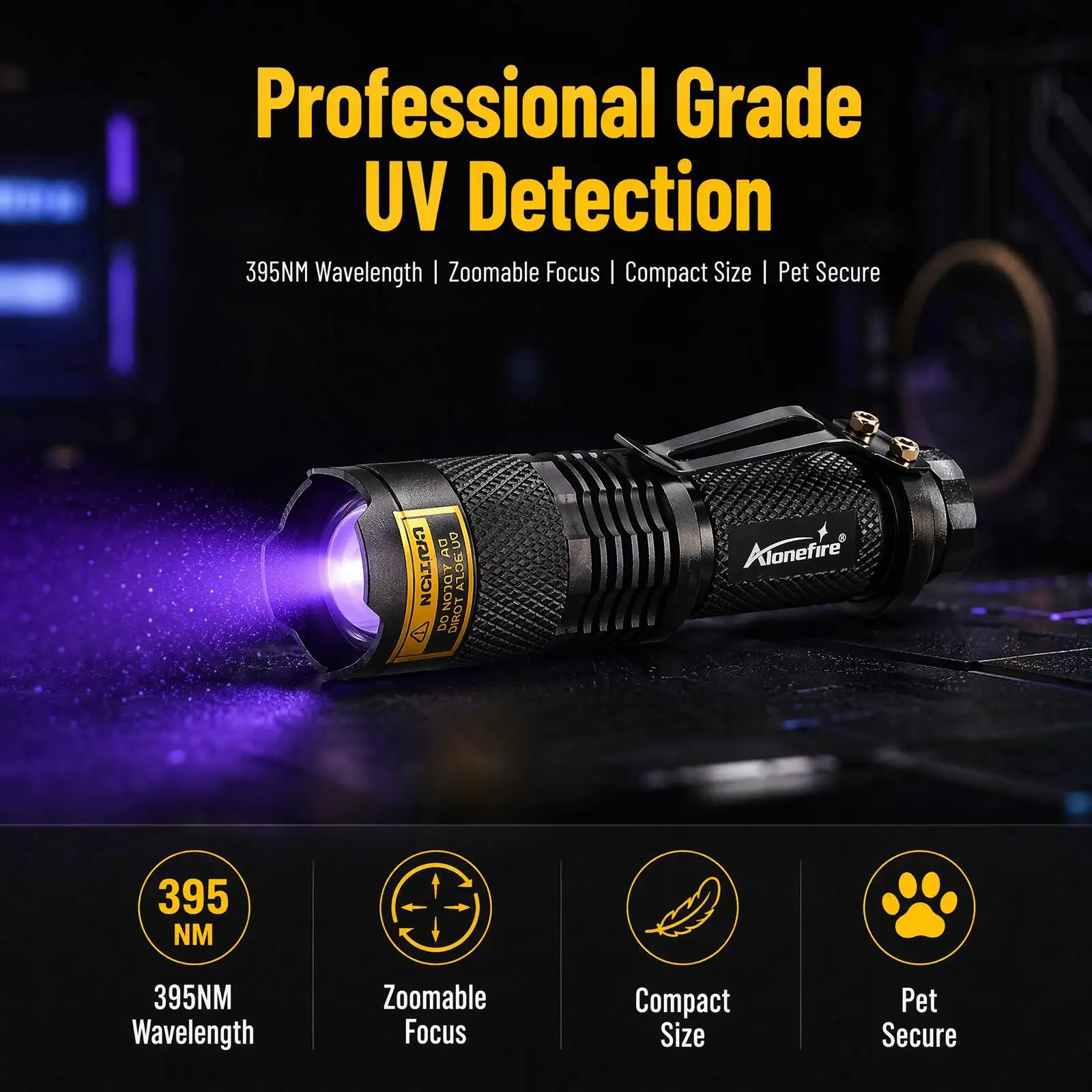 Alonefire SK68 Zoom 365nm/395nm Mini UV Light Led Flashlight Cat Dog Pet Urine Tinea Money Ore Jade Scorpion Check Lamp Torch view 6