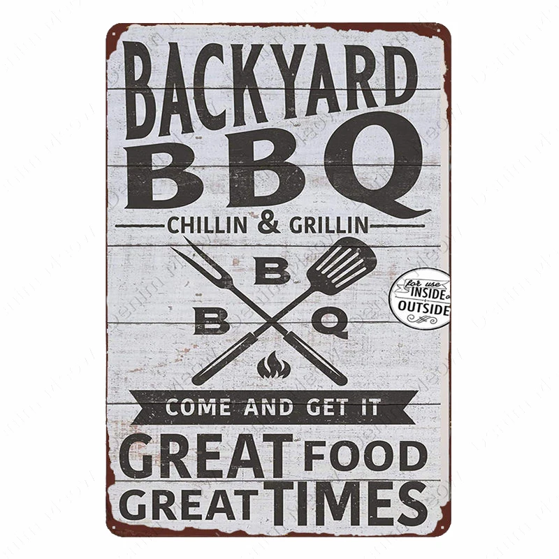 Backyard BBQ Sign Vintage Grill King Metal Tin Sign Bar Pub Garden Decor Dad\'s BBQ Wall Plate Chillin&Grillin Retro Plaque N377