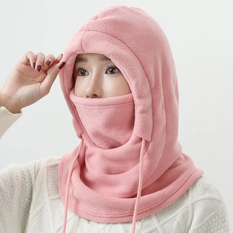 4 in 1 Winter Balaclava Knit Hood Windproof Mask with Drawstring Motorcycle Riding Headgea Warm Knitted Cap Cold Weather view 6