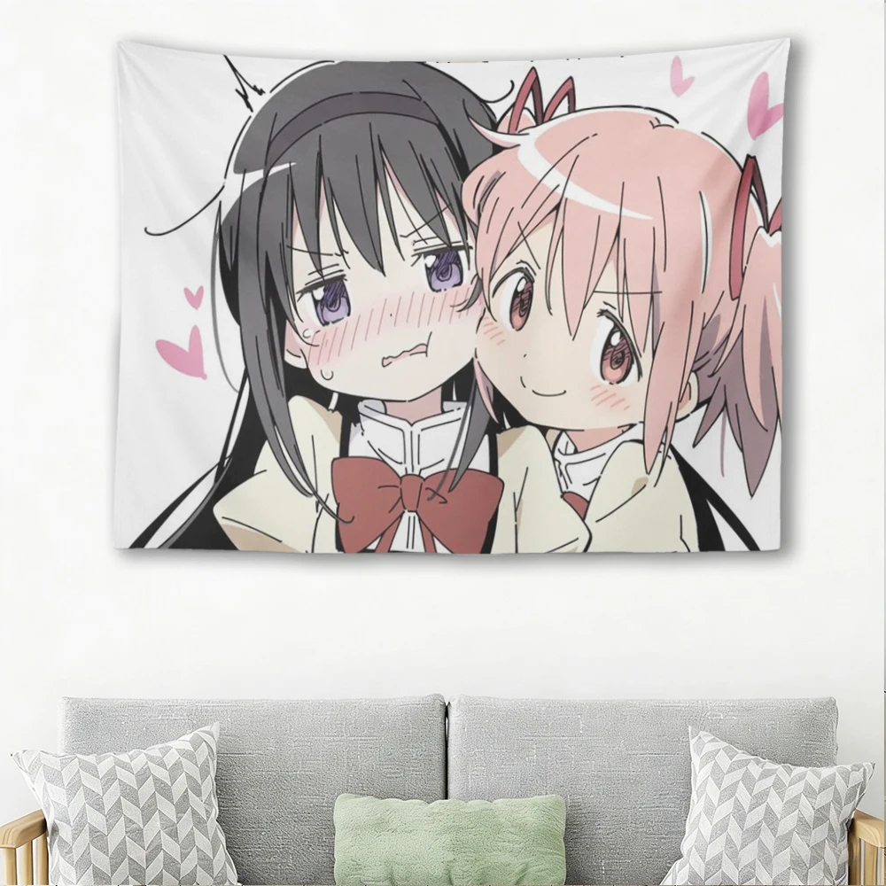Cute Magical Girl Anime Girls Tapestry Kawaii Blushing Best Friends Wall Hanging Aesthetic Room Decor for Bedroom Dorm