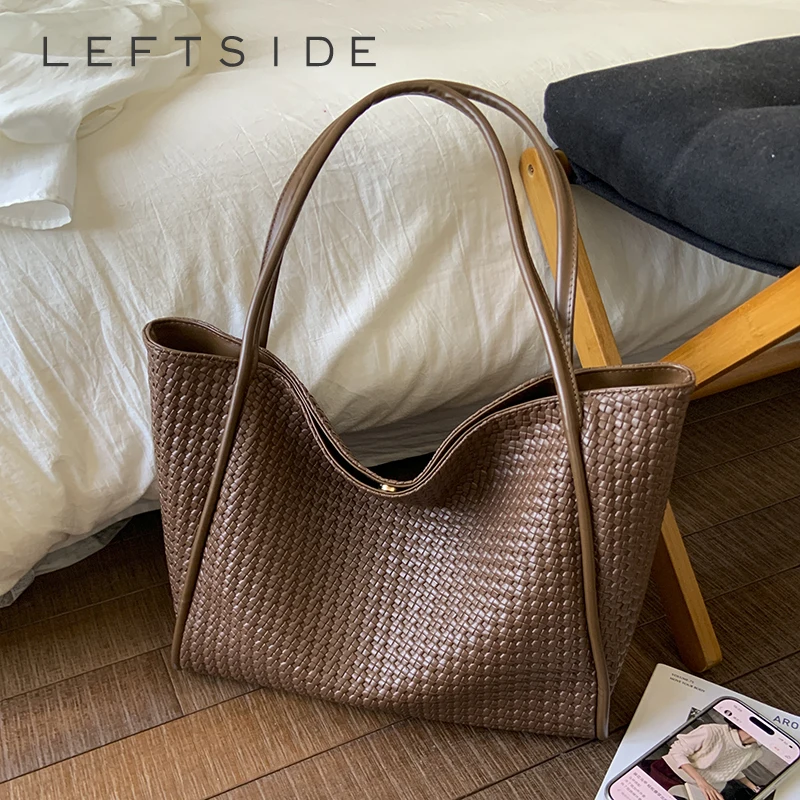 

Левая сторона, сумки-тоут из искусственной кожи большой емкости с короткой ручкой для женщин, 2021, женская сумка на плечо, женские сумки и кошельки в стиле ретро