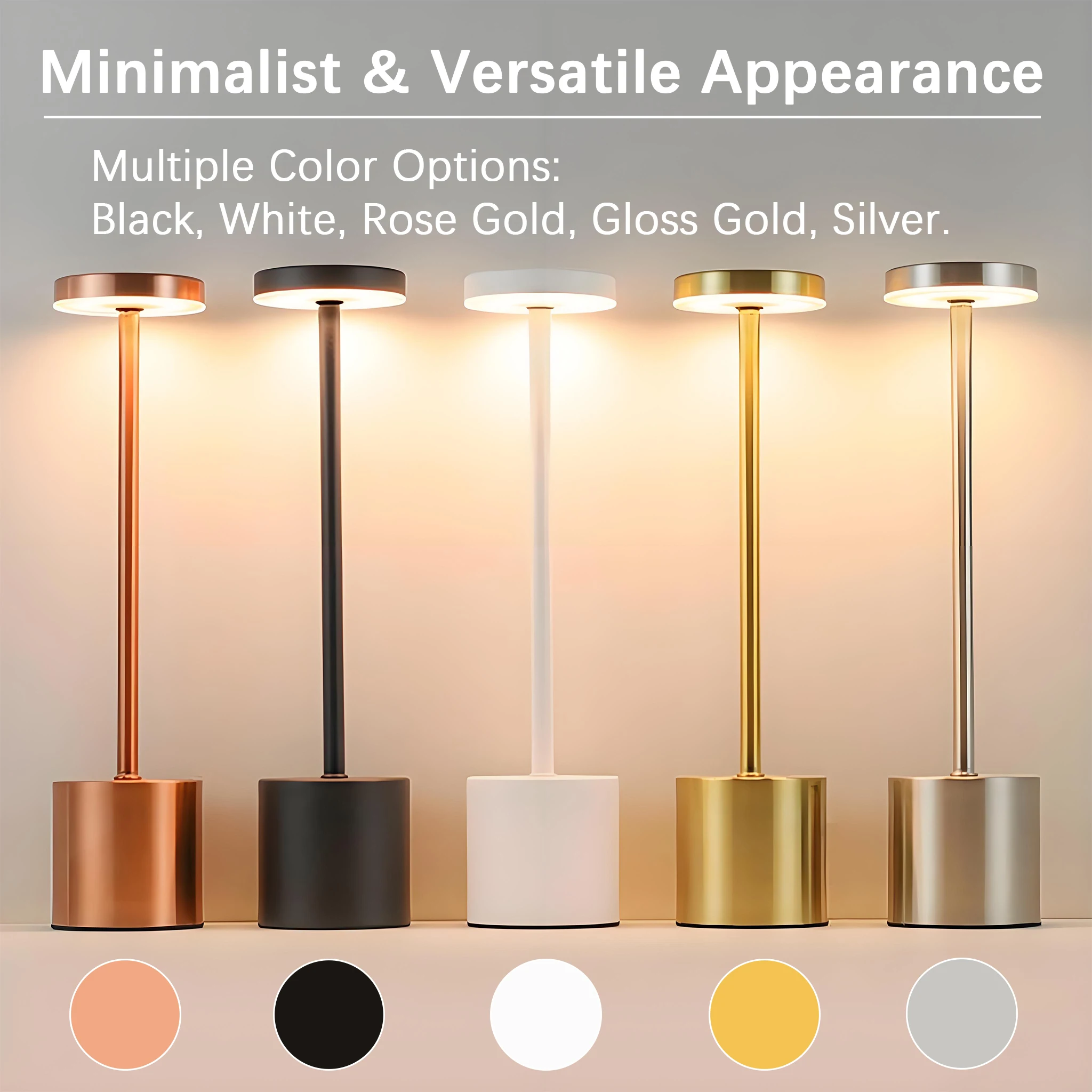 1 Stück minimalistische LED-Tischlampe aus Metall, dimmbar per Touch, tragbare Schreibtischlampe für Schlafzimmer, Esszimmer, dekorative Leselampe