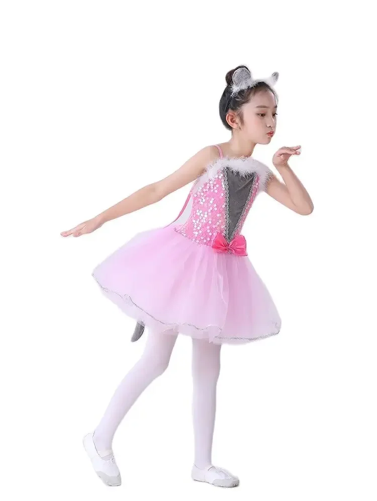 New Kids Cute Pink Mouse Costume Dance Dress Girls Mouse Animal Cosplay Dress Costume di Halloween