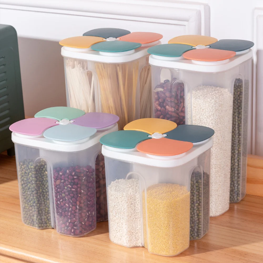 

4-Grid Airtight Food Storage Container, Pantry Organization Canisters for Flour, Rice, Pasta, Cereals, Keep Dry Food Fresh