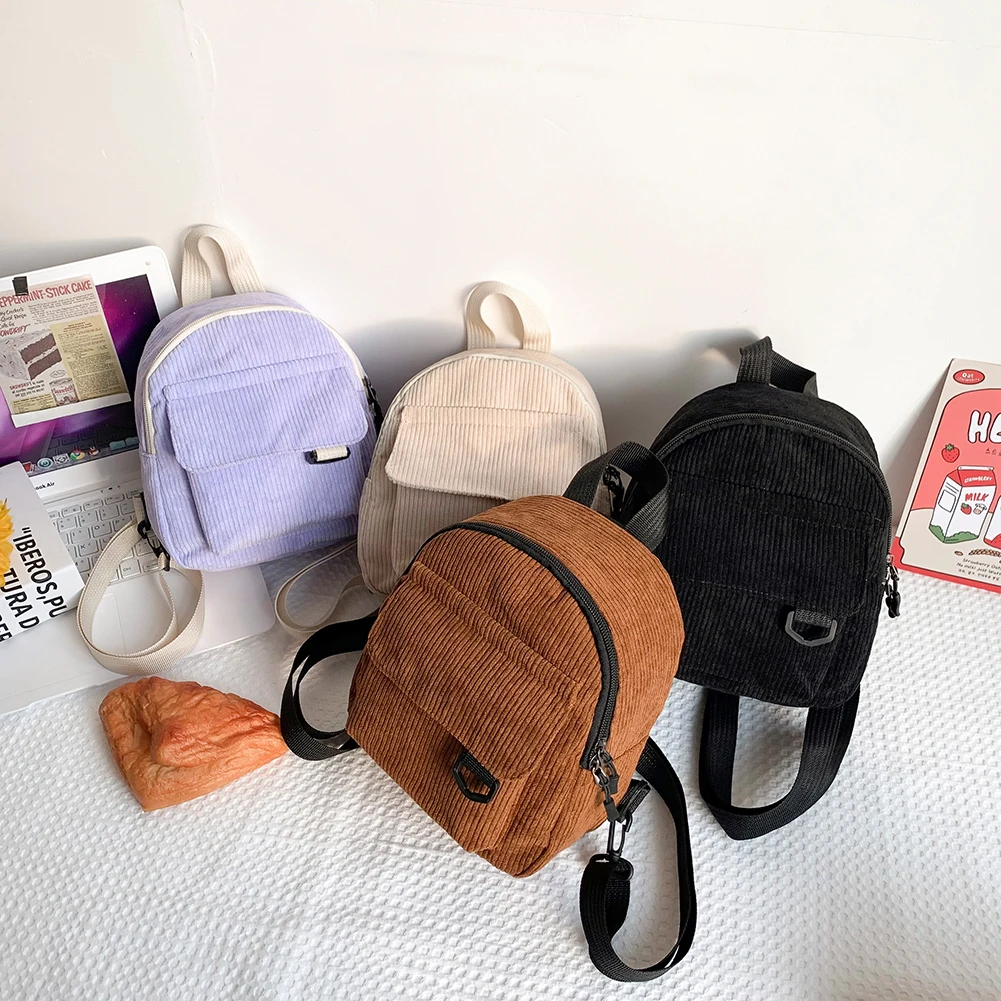 Women Mini Corduroy Backpack Preppy Style Girl Autumn Winter Fashion Small School Bag Cute Women's Backpack Bag mochila femenina