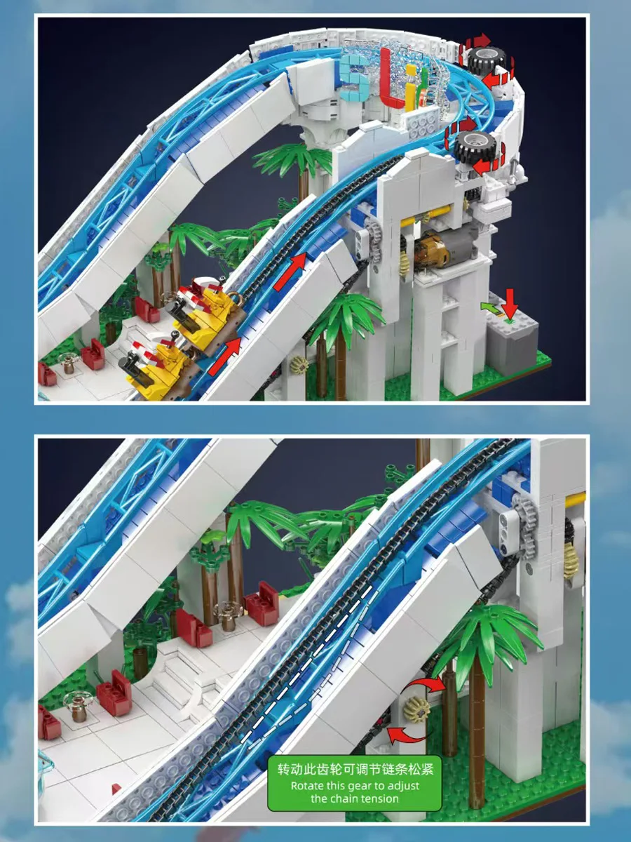 Mould King Serie di attrezzature per parchi acquatici Kit di blocchi di costruzione per viaggi d'acqua motorizzati tecnici per giocattoli per adulti Regali per bambini