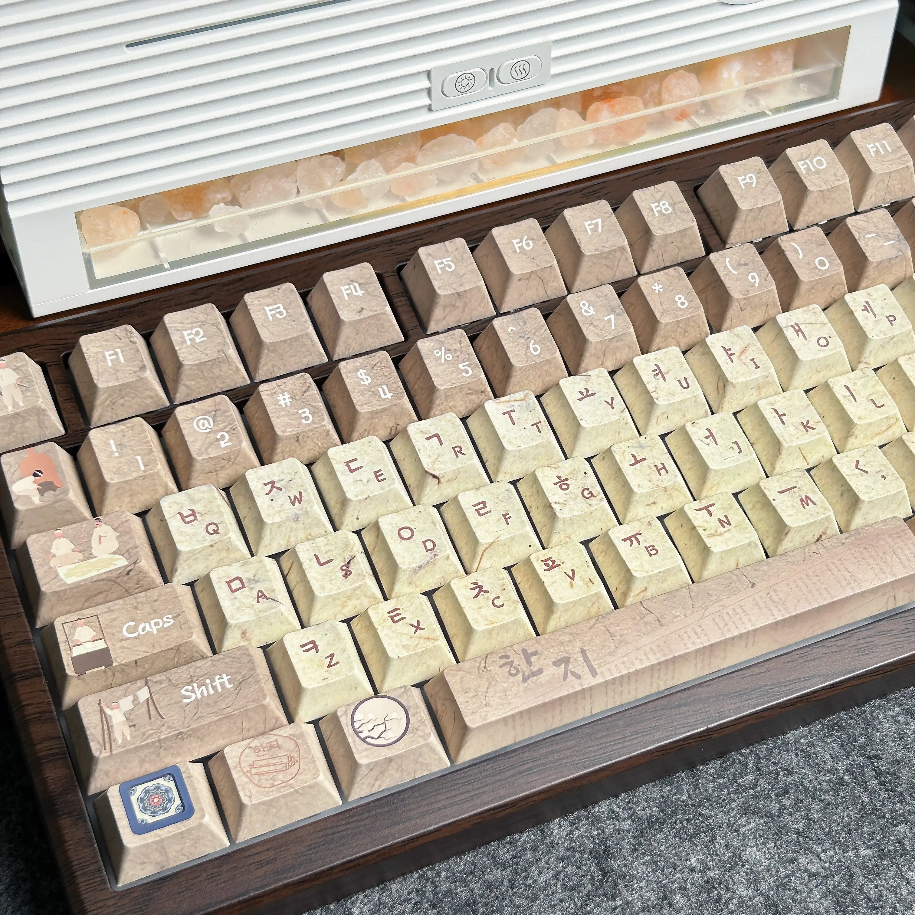 Hanji Theme Retro Korean Keycap Cherry Profile 136 Keys Tradition Korean Paper Keycaps ISO Enter Layout PBT Hangul Keyboard Caps