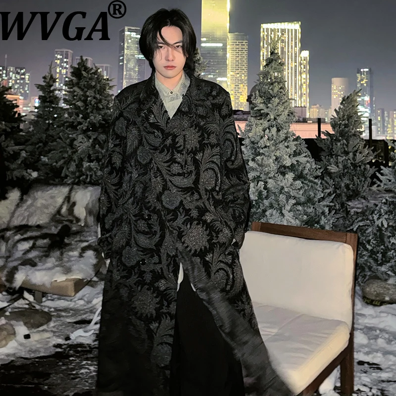 

WVGA осень зима новый мужчина Yamamoto темная одежда узор модные длинные шерстяные пальто нишевые шикарные повседневные куртки с отложным воротником Ins W13123