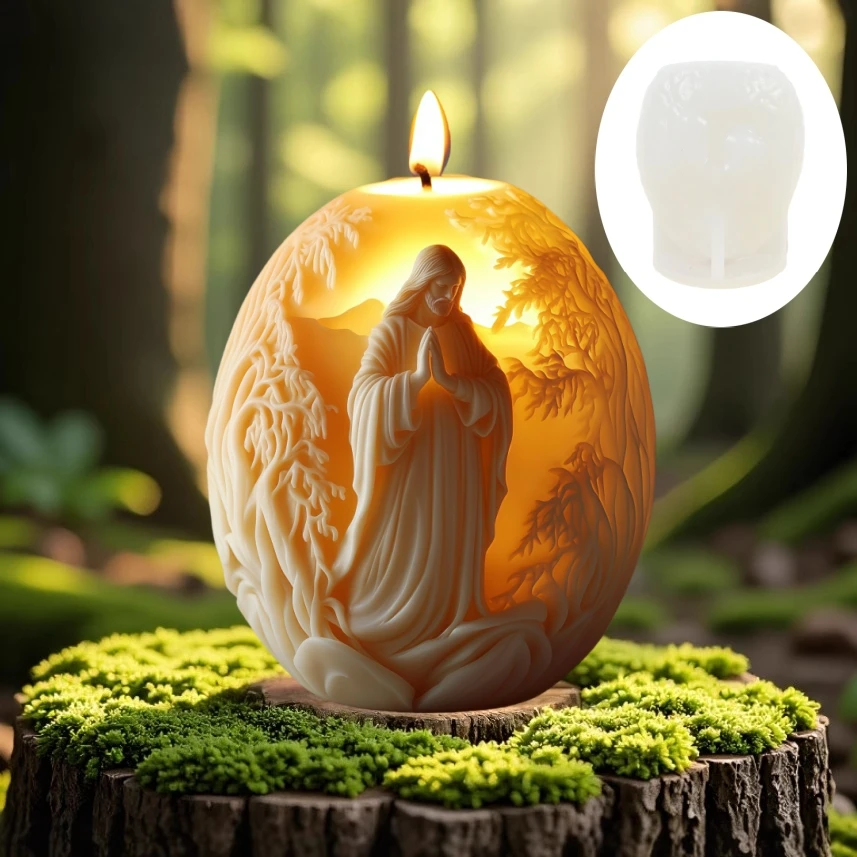 Jesus relief egg candle silicone mold prayer Jesus relief egg shaped resin mould Jesus statue egg plaster molds Easter gift