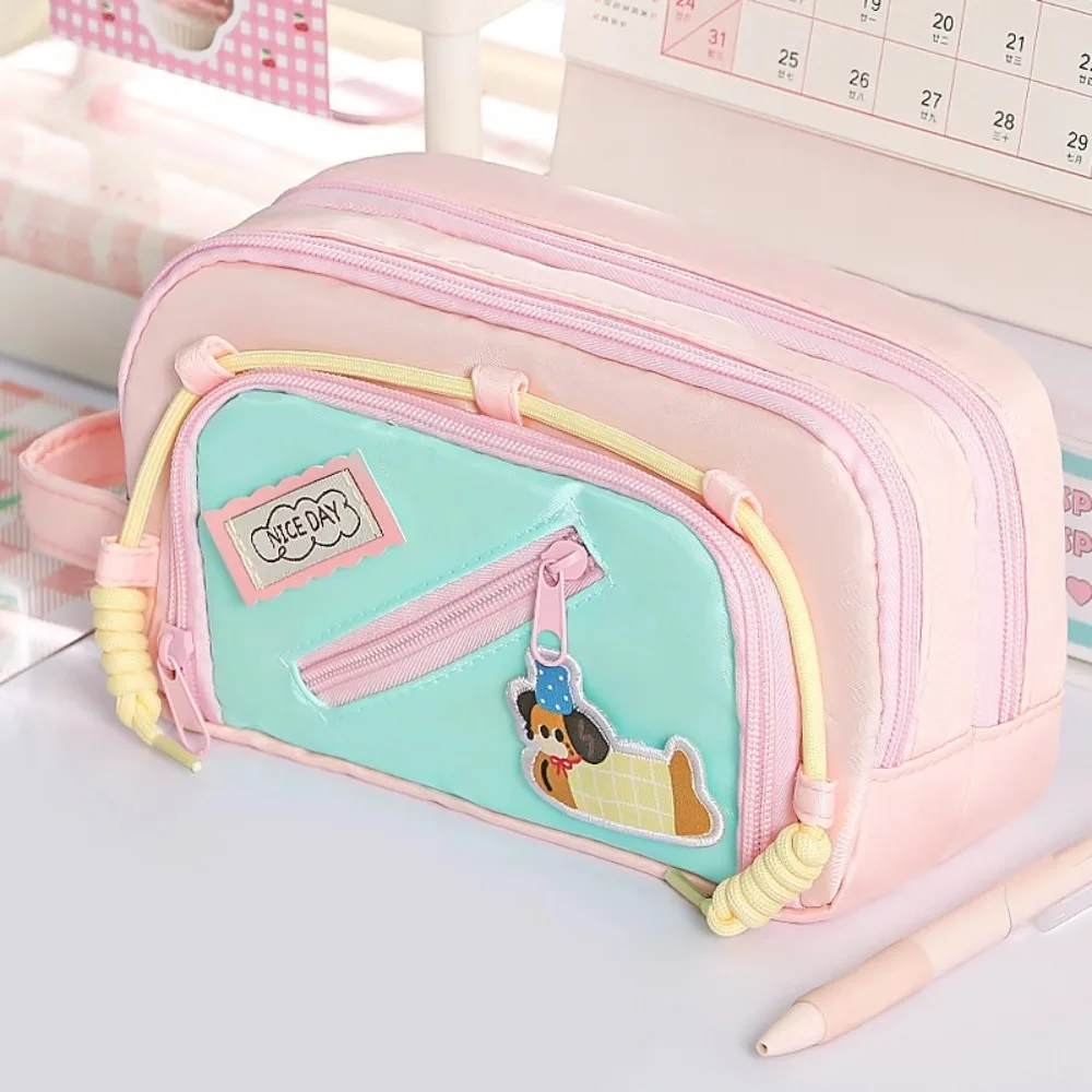 Astuccio per matite per cuccioli di cartone animato di grande capacità Ins Y2K Dog 4 Astuccio per matite coreano multistrato Borsa per trucco portatile portatile per ufficio scolastico