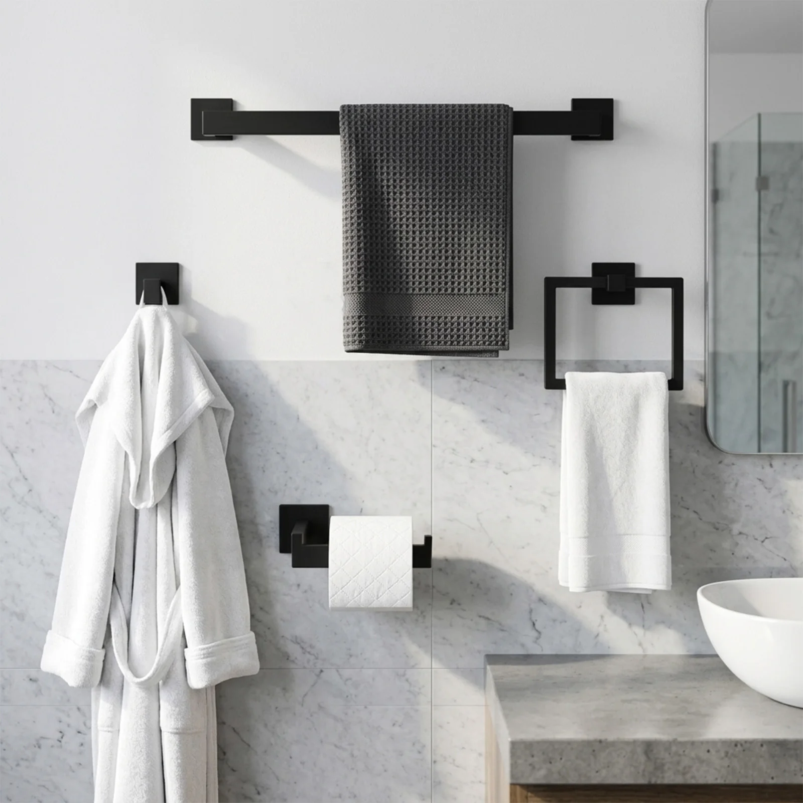 

15-Piece Black/Gold Bathroom Hardware Accessories Set, Stainless Steel Wall Mounted Towel Bar Set, Towel Rack, Robe Hook, Toilet Paper Holder, Towel Ring Complete Bathroom Organizer