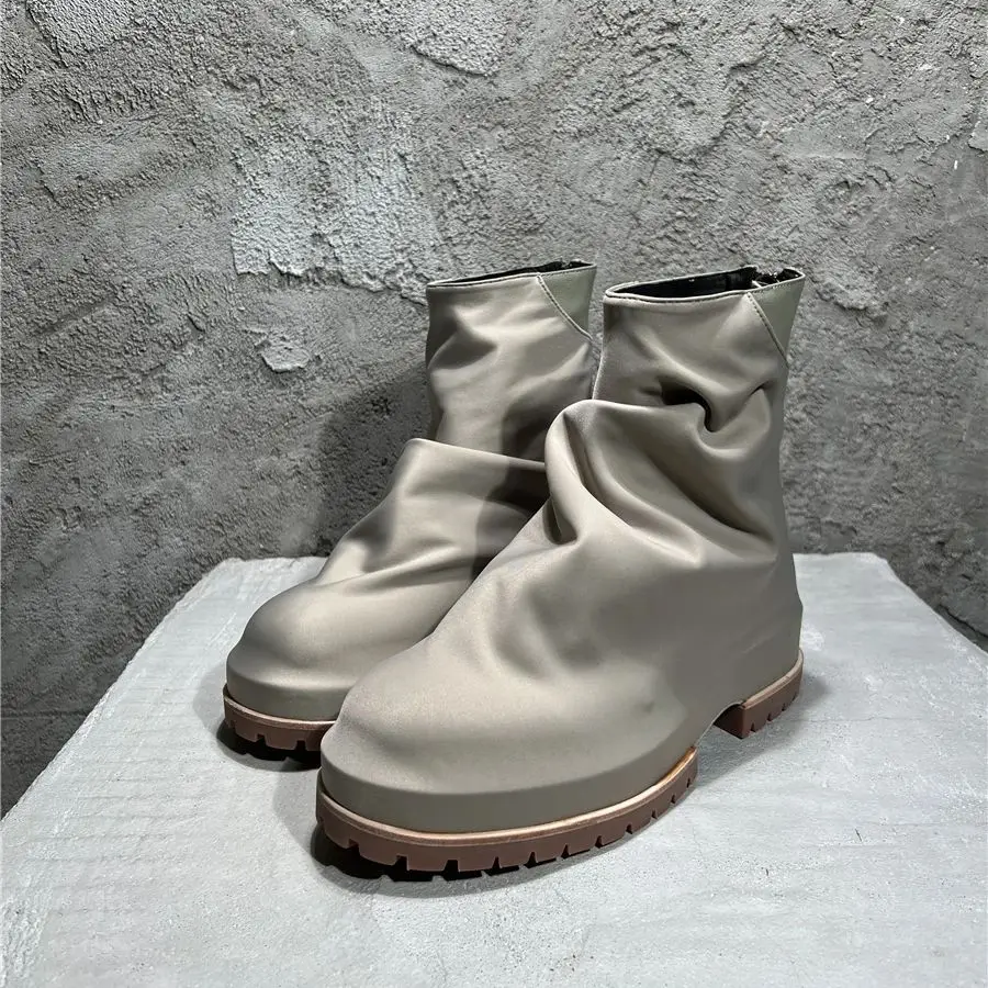 Handmade Platform Puker Beige High Quality Satin  Waterproof Fashion Personaliized Boot