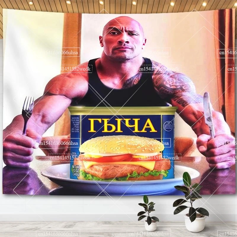 Dwayne Johnson Tapestry Movie Star Funny Rock and Pancakes Meme Tapestrys For Bedroom Wall Hanging Aesthetic Home Decoration