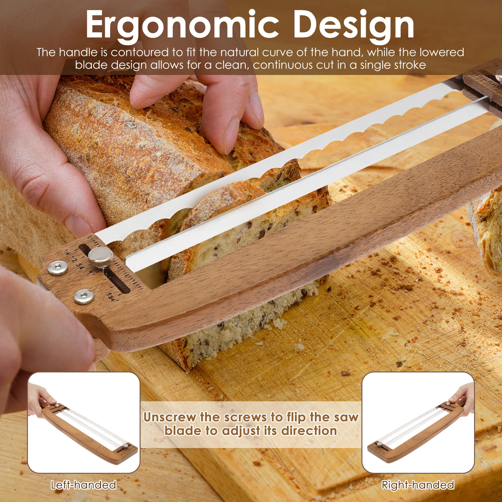 Wooden Bread Slicer Adjustable Thickness Bread Knife Manual Bow Sourdough Bread Cutting Knife for Loaf and Cake Baking Gadgets