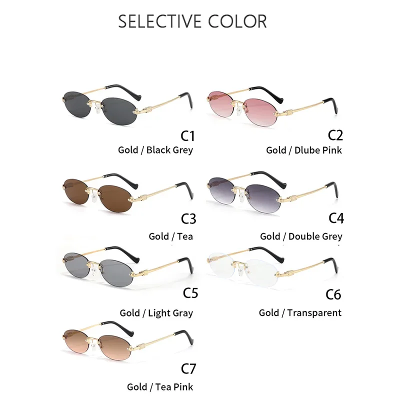 عالية الجودة بدون شفة البيضاوي المعادن النظارات الشمسية النساء الرجال رائعة العلامة التجارية مصمم نظارات شمسية الشاطئ السفر سيدة رجل نظارات UV400