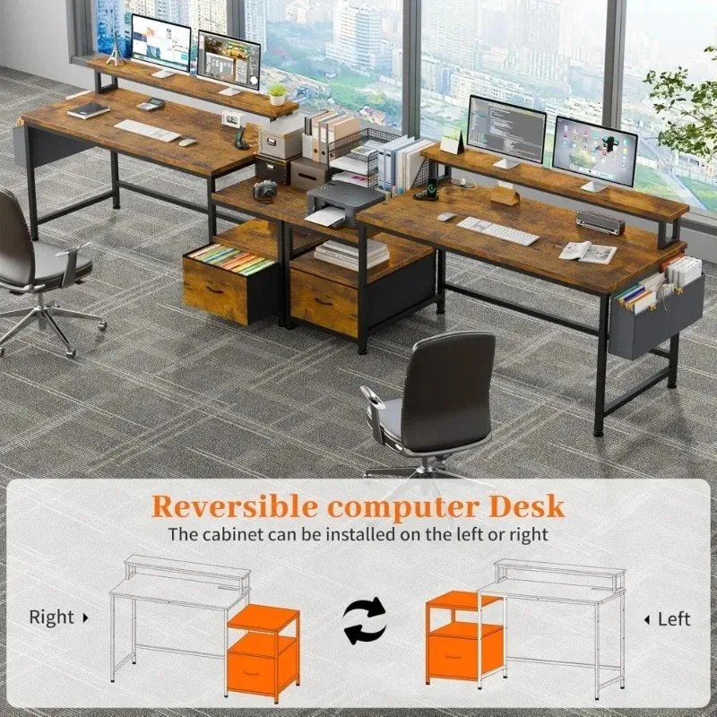 Office Desk with Drawers and Printer Space,Computer Desk with Power Outlets,Home Office Desks with File Drawers Cabinet,Study