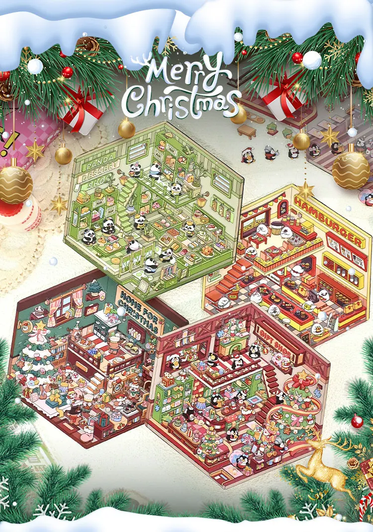 Weihnachtsthema DIY 3D-Aufkleber Cartoon Taschenhütte Szene Stapeln und Einfügen Festival Geburtstagsgeschenk für Kinder Kind Student – Detail 1