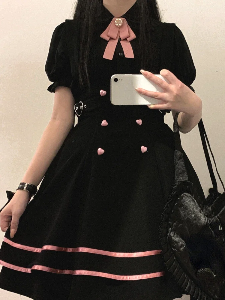 Pink Korean Lolita Kawaii Suspender Skirt Women Loose Japanese Cute Sweet Puffy Skirt Female Elegant Retro Party Mini Skirt 2024