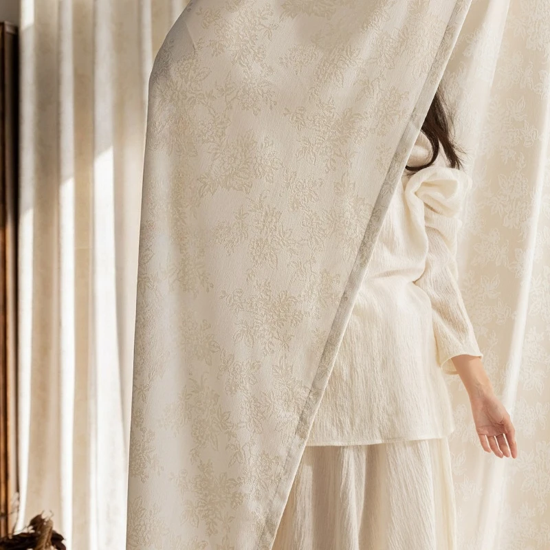 Cremefarbene Jacquard-Chenille-Vorhänge und -Jalousien für Lichtdurchlässiges Wohnzimmer, Maßanfertigung, Moderne Fensterdekoration, Transparente Mode