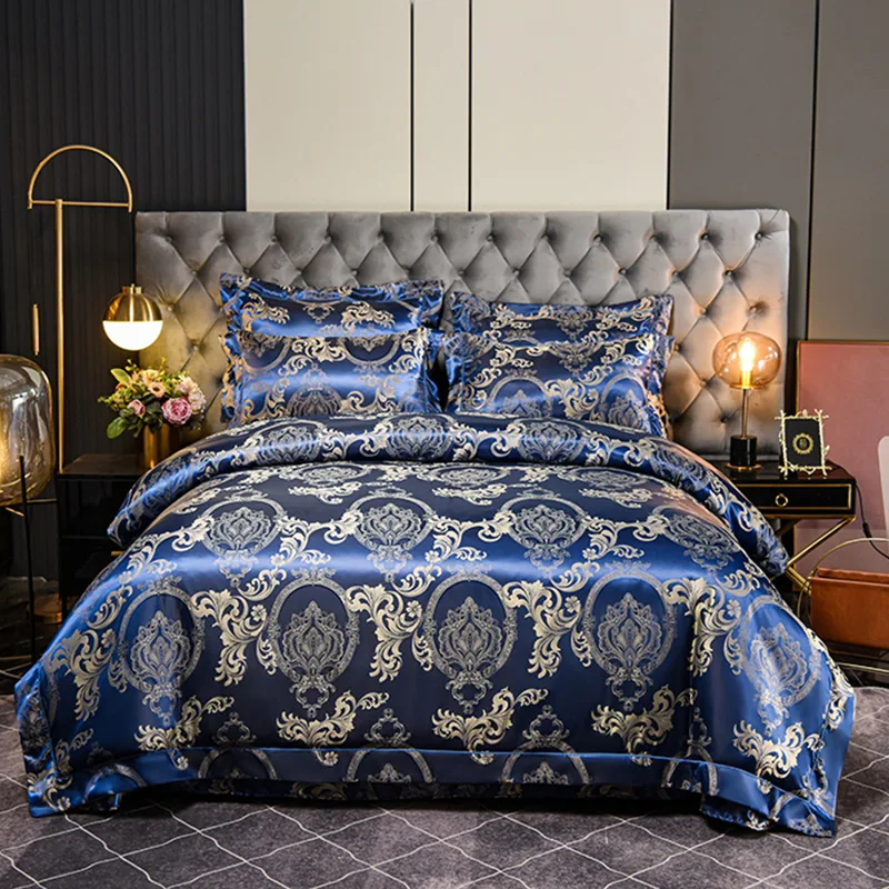 High-end satin jacquard four-piece set household bedding one-word embroidery jacquard four-piece series