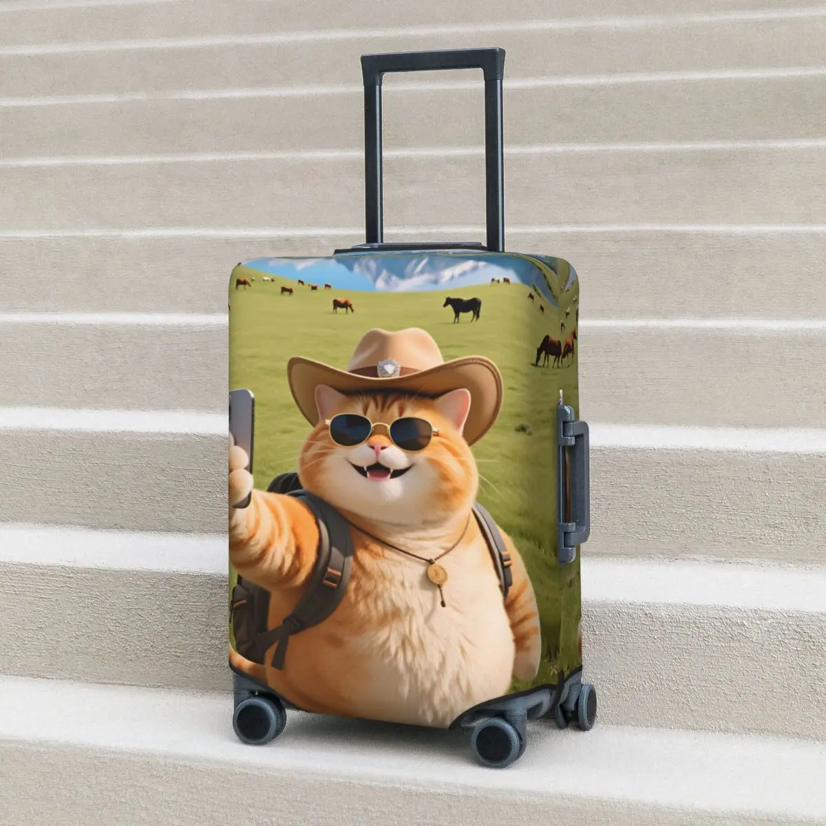 

Чехол для чемодана с изображением милого ковбоя-кота, который делает селфи, практичный аксессуар для путешествий и защиты багажа