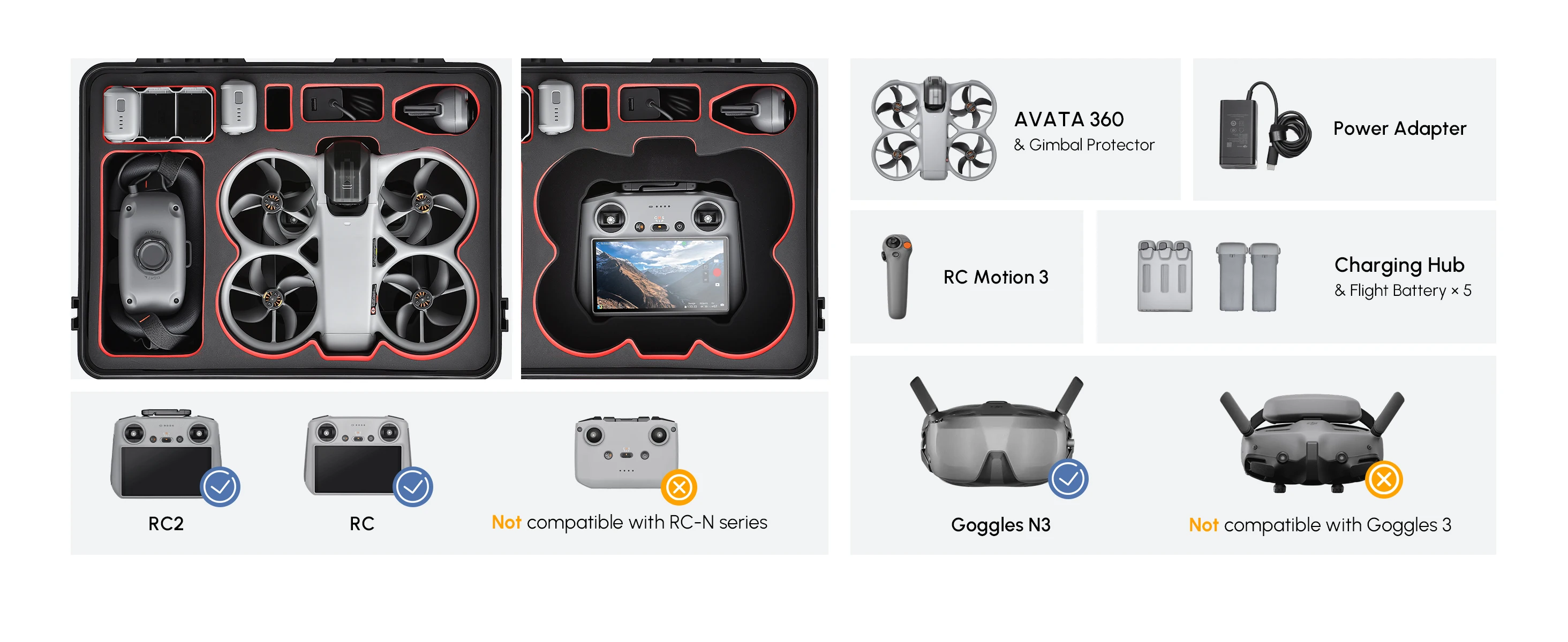 Wasserdichter Hartschalenkoffer für DJI Avata 360 Combo Stoßfeste Reise-Aufbewahrungsbox Unterstützt RC2/G-N3 Brillen/Motion Controller/Akku – Detail 10