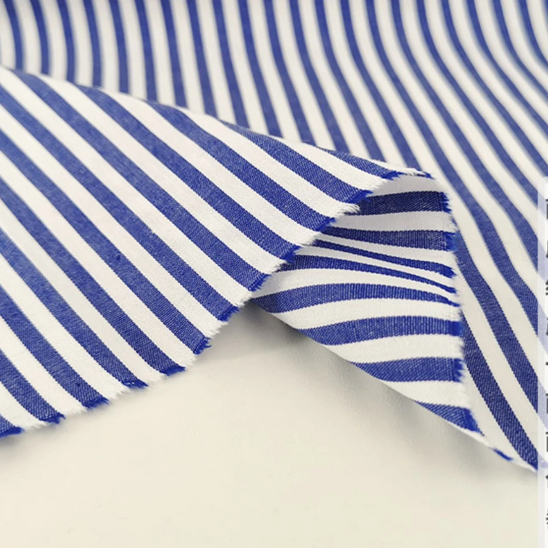 Pure Cotton Yarn-dyed Fine Striped Fabric Summer Shirt Blue White Casual Wear Dress Pajamas Children\'s Bed Sheets Sewing Cloth