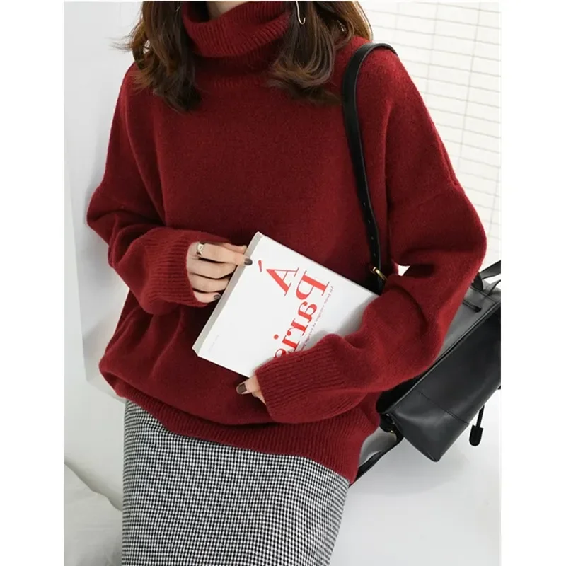 厚手のカシミヤタートルネックセーター,女性用,ハイカラー,十分なニットトップ,長袖,レジャー,秋,冬,2024