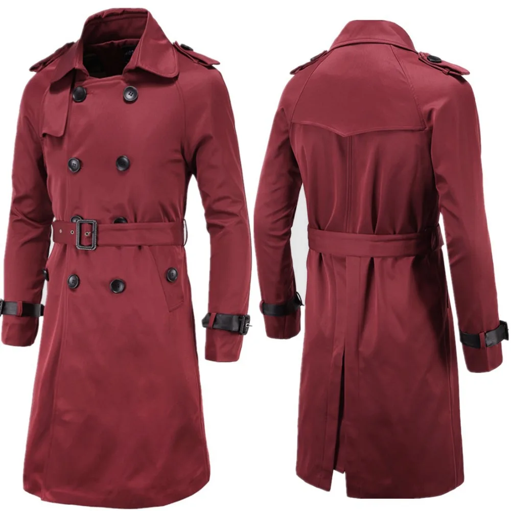 Brand British Style Classic Trench Coat Jacket Men Fashion Trench Coat Male Double Breasted Long Slim Outwear Adjustable Belt