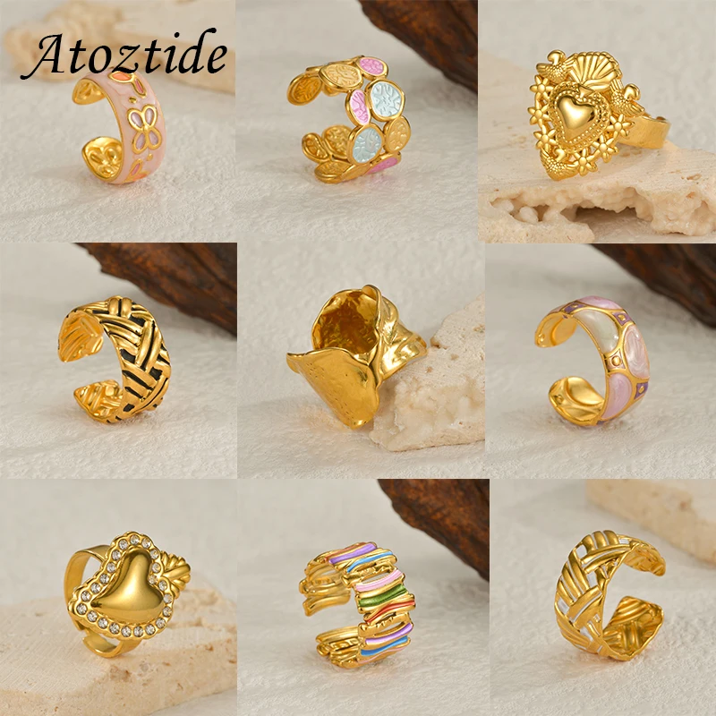 Atoztide модное несколько стилей красочное открытое кольцо для мужчин женщин пары из нержавеющей стали кольцо на палец в форме сердца вечерние ювелирные изделия подарок