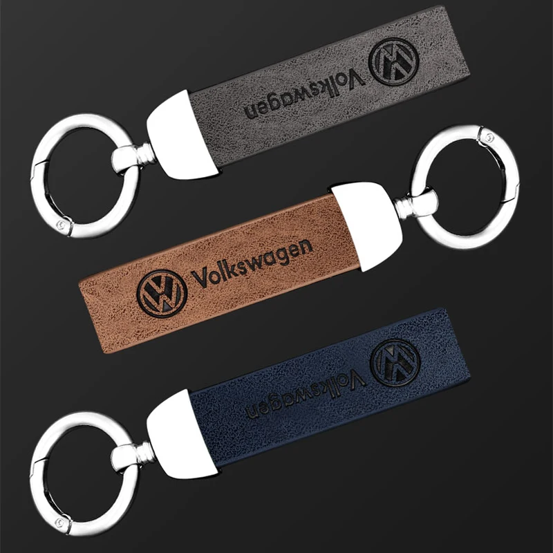 Creative Vintage Leather Keychain With Car Logo For VW Scirocco Golf Amarok T5 Phaeton Teramont ID3 T-Cross Tiguan Passat Polo