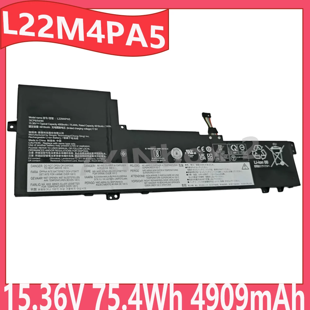 

L22M4PA5 15.36V 75.4Wh 4909mAh Battery For Lenovo IdeaPad Slim 5 16ABR8 82XG 16IAH8 83BG 16IRL8 82XF Series L22C4PA5 L22D4PA5