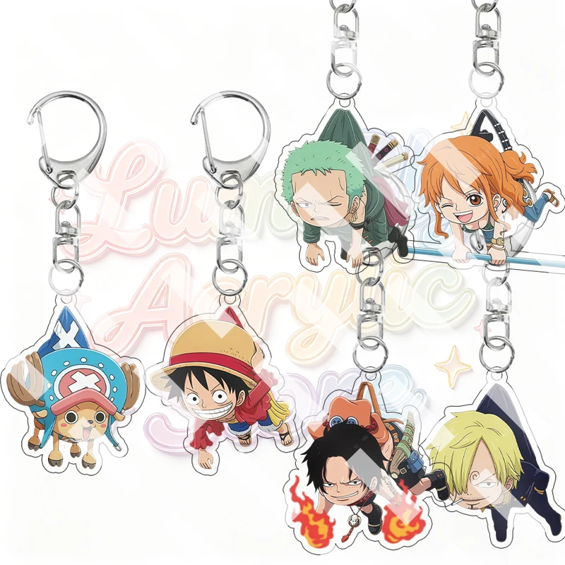 Anime Monkey D Luffy Roronoa Zoro Nami Sanji Portgas D Ace Cartoon Swing Hanging Pose Q Version Acrylic Keychain Pendant Gifts