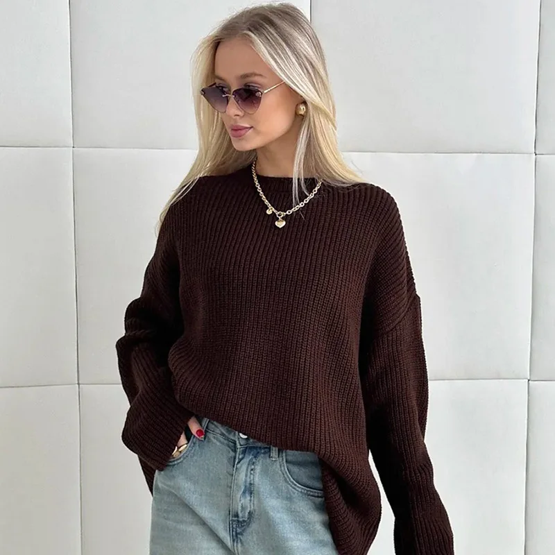 

Ticketsx Solid Knitted Sweater Women New Solid Loose Hollow Out Patchwork Pullover Fashion Casual Commuter Office Lady Sweater