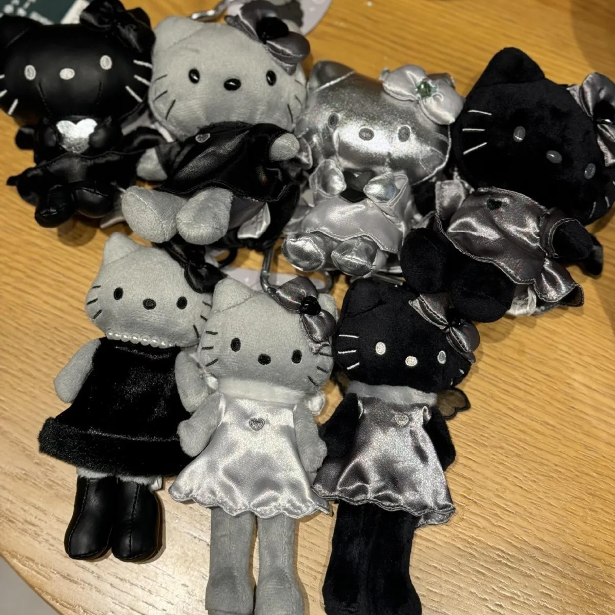 5-piece-set-of-cute-black-skinned-long-legged-sanrio-kitty-charms-super-adorable-all-black-angel-plush-dolls-with-black-pearls