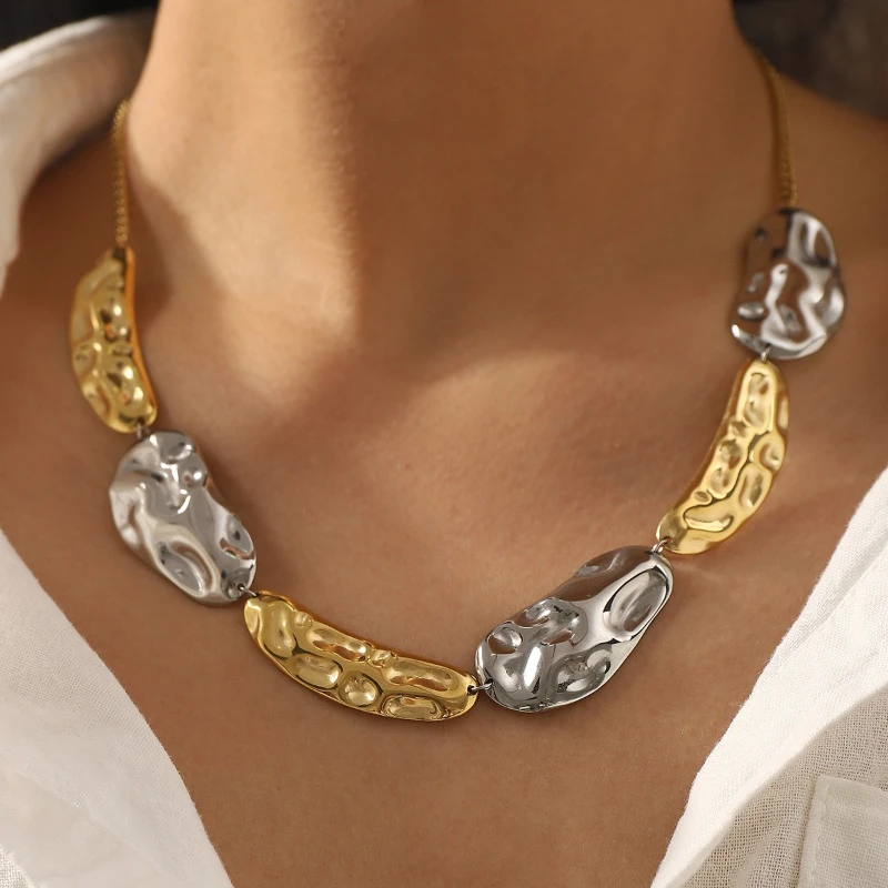 Unregelmäßige Plissee Anhänger Edelstahl Frauen Personalisierte Mode Geometrische Schlüsselbein Kette Halsketten Charme Schmuck – Detail 5