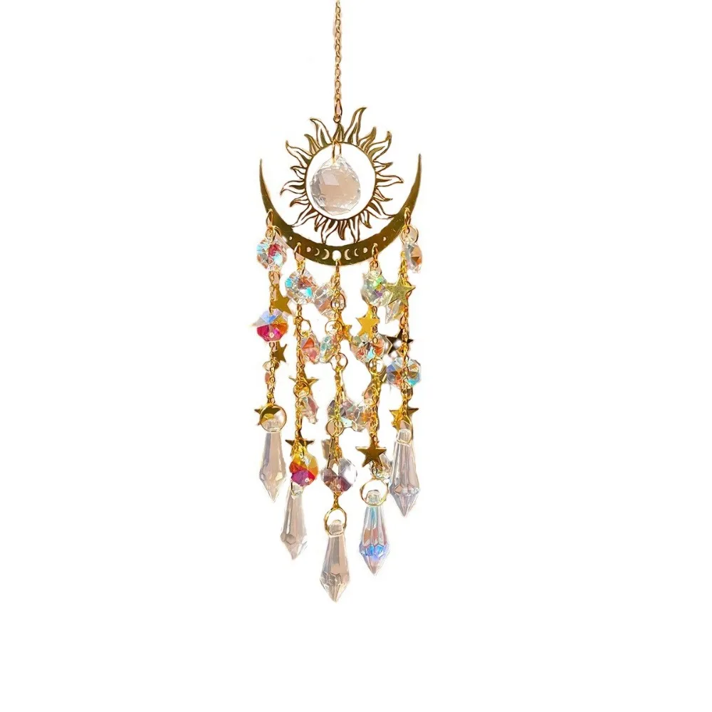 New Gold Flame Sunlight Catcher Moon Colourful Crystal Wind Chime Hanging Decorations Crystal Pendant Garden