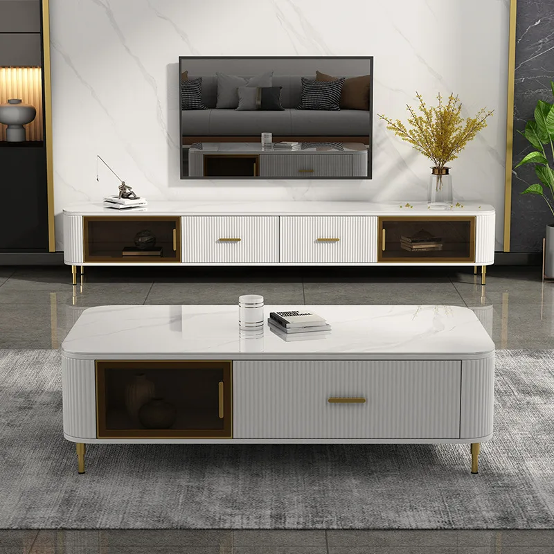 Modern simple light luxury rock slab coffee table TV full set of household small apartment living room