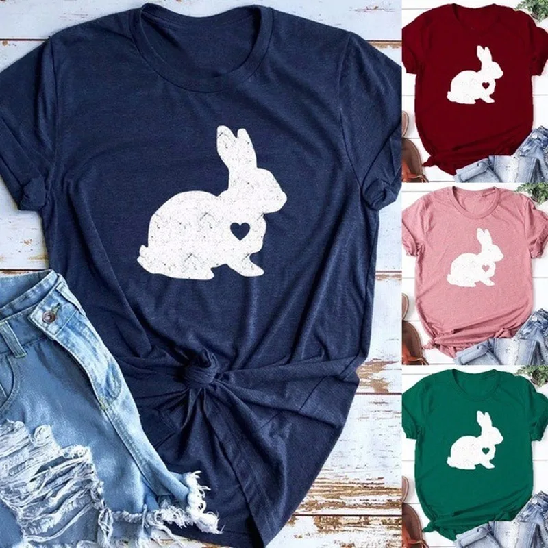 Rabbit Bunny Print T Shirt Women Short Sleeve O Neck Loose Tshirt Summer Women Tee Shirt Tops Camisetas Mujer