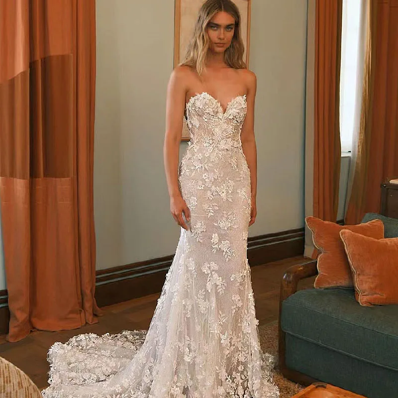 

Flower Lace Wedding Dresses Sexy Bridal Gowns Robes Sleeveless Backless Vintage Mermaid Dress Vestidos De Novia 2024