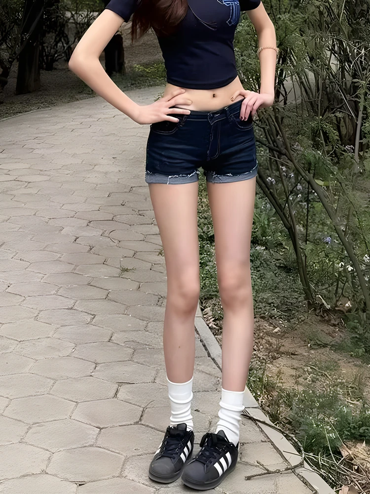 

Spicy Girl Sle T-irt And orts Set Women's Summer Pure Desire OOTD ort Crop Top Denim orts Two-Piece Set Faionable