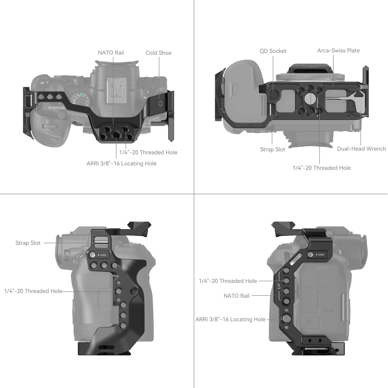 قفص صغير مع ثقوب مثبتة على الأحذية الباردة لكانون EOS R6 Mark II 4159