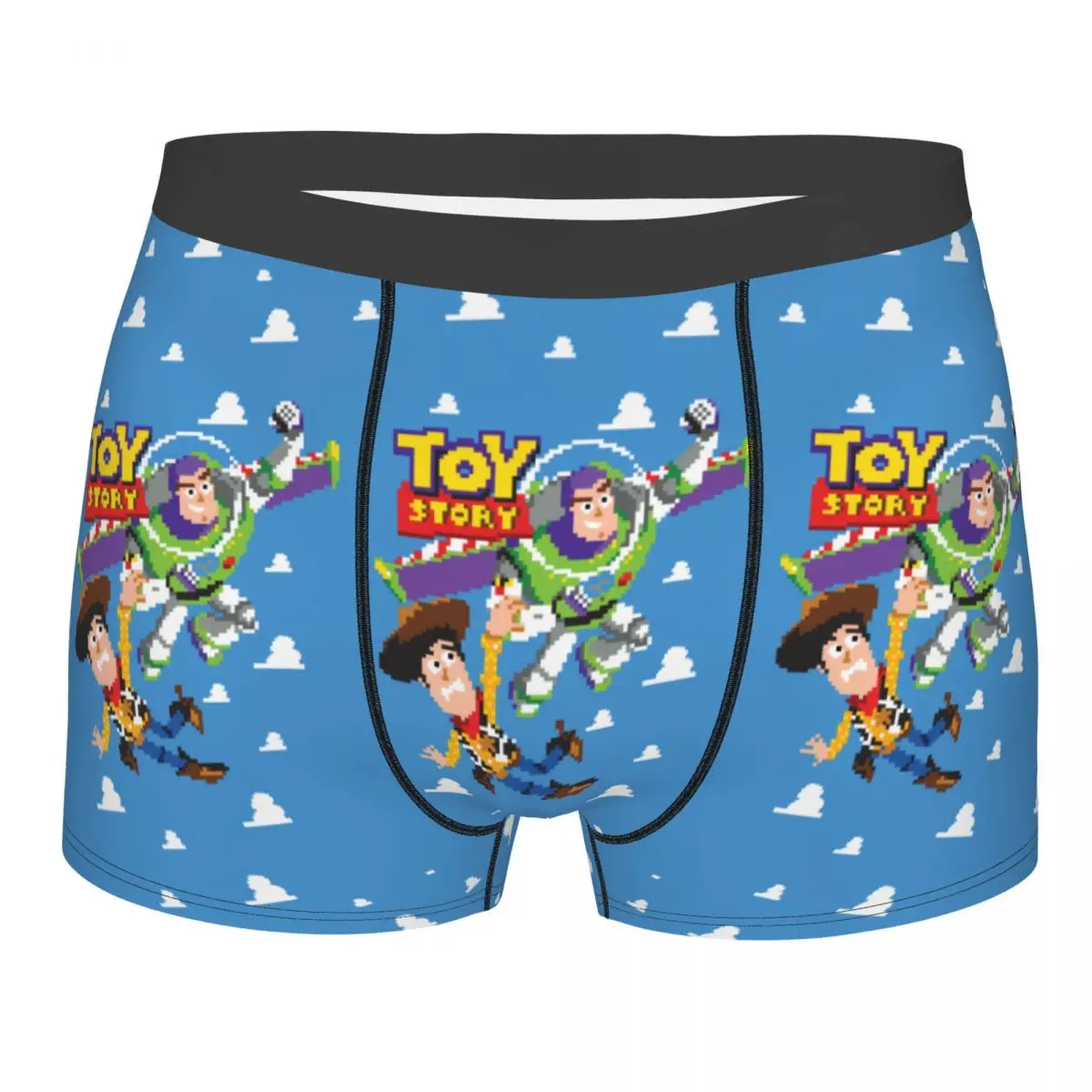 Men\'s Toy Story 8Bit Woody And Buzz Boxer Shorts Panties Mid Waist Underwear Homme Funny Plus Size Long Underpants