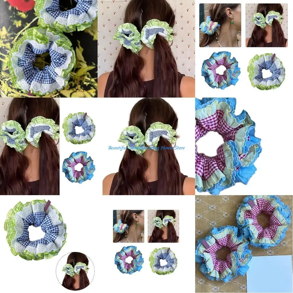 

E56A Large Hair Tie Lace Hair Scrunchies PonytailHolder Women Hair Decors