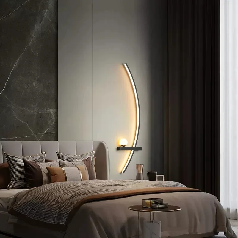 Lâmpada de parede LED nórdica para decoração, preto e dourado, lâmpada interior, arcabeceira, mesa de cabeceira, luz espelhada, arte nórdica, TV, sala de estar