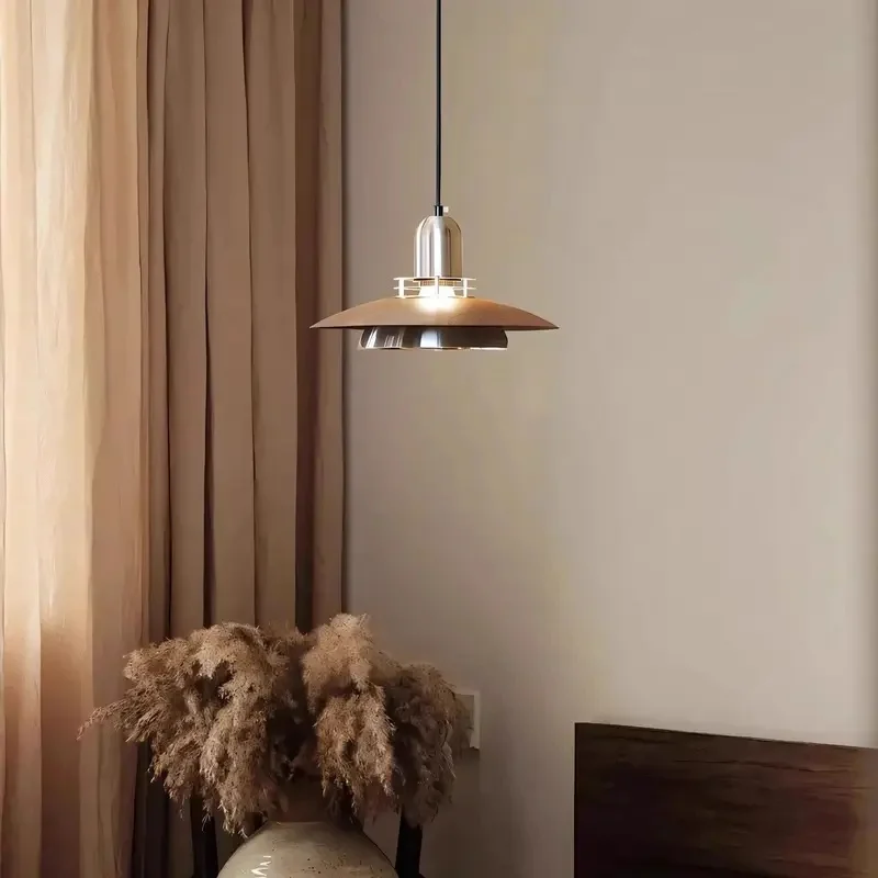 Walnut Wood Pendant Light Nordic Stainless Steel Multi-layer Shade Hanging Lamp Kitchen Island Dining Room Cafe Bar Decor