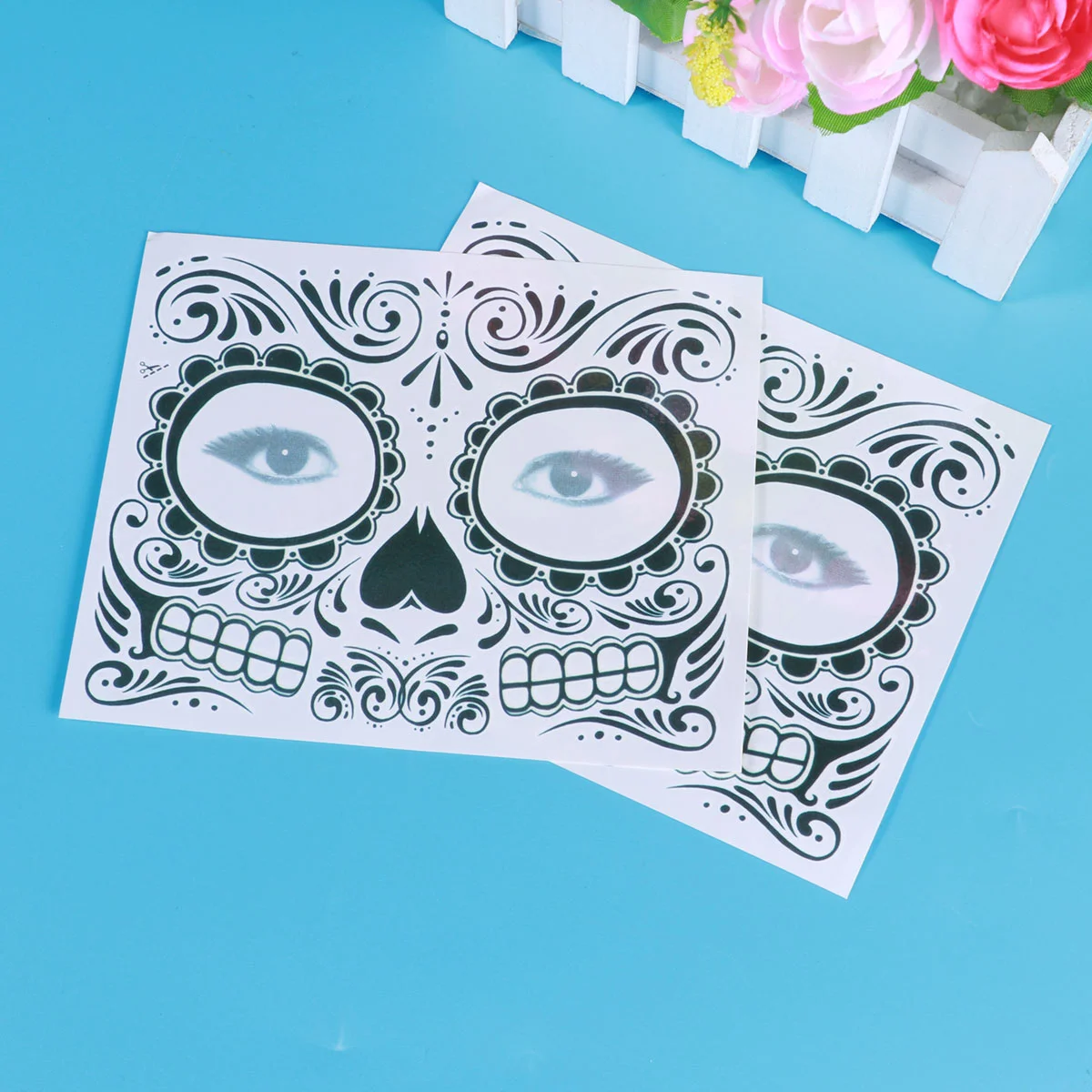 

2 Pcs Day of The Dead Tattoos Applique Sticker Temporary Waterproof Work