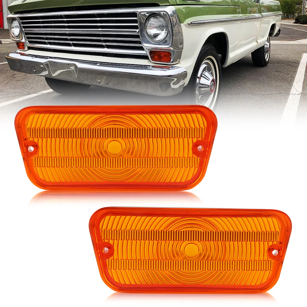 

2Pcs Front Bumper DRL Daytime Running Light Turn Signal Light Cover For 1967 1968 1969 1970 1971 Ford F100 F-100 Truck No Bulb